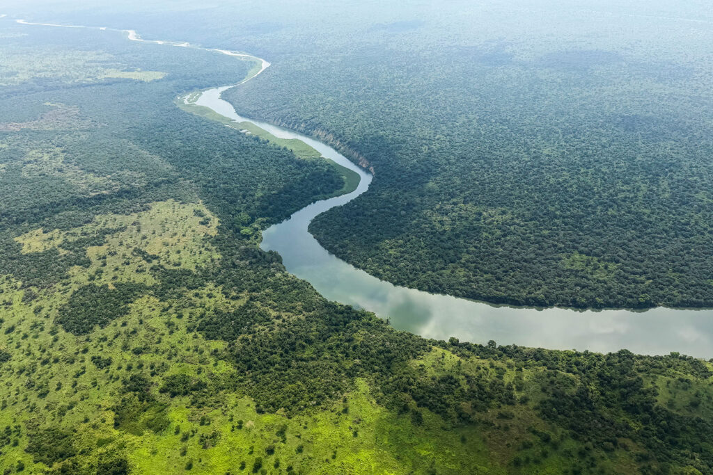 Aerial view of the surrounding area of Virunga National Park in DRC.