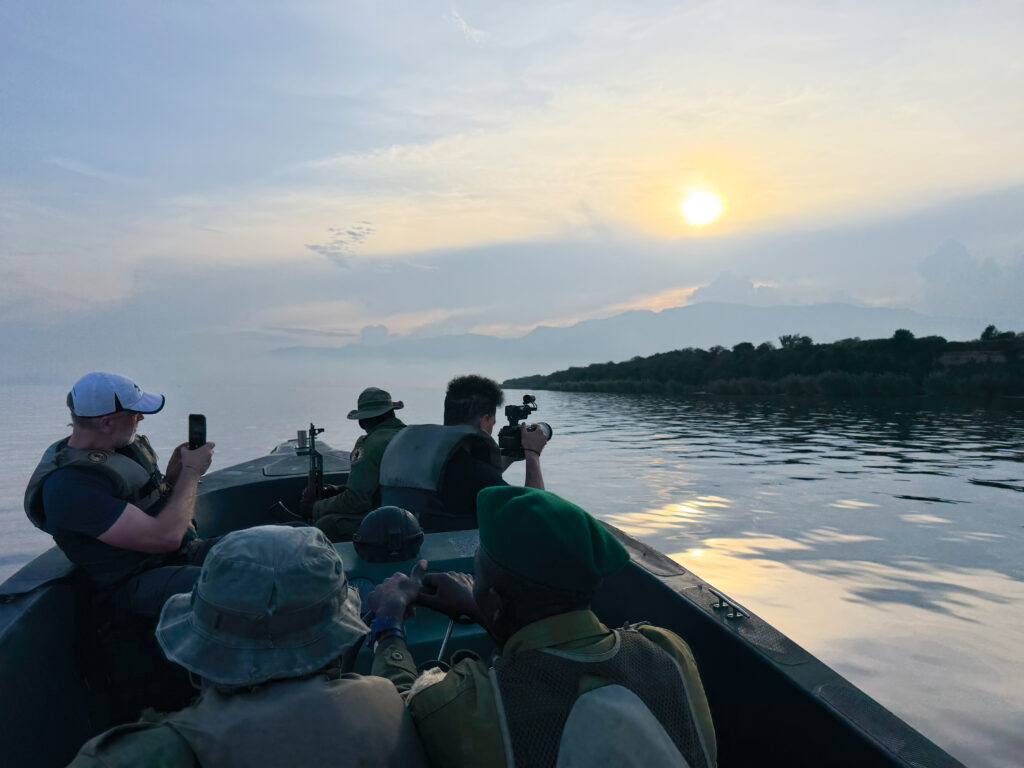 Filmmakers with Tectonic Video document scenes from Virunga National Park in eastern Democratic Republic of the Congo. Photo by Sherwin Das. 2026/09/Virunga-National-Park-filmmakers-scaled.jpg
